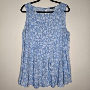 Cocomo Womans 1X Blue Floral Boho Cottagecore Swing Key Hole Back Tank Top Tunic